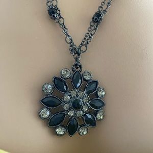 Vintage new old stock, Avon black diamond colored medallion necklace w Box
